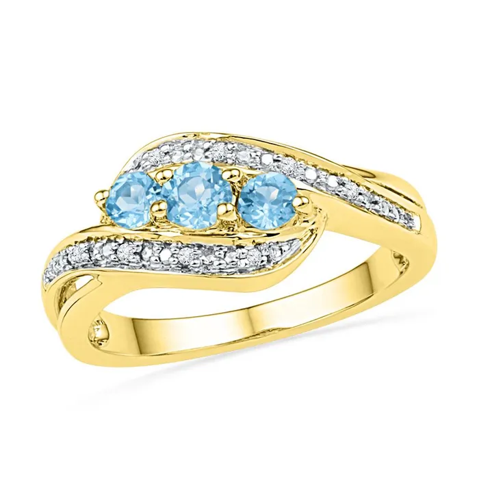 Rings 10k Yellow Gold Round Created Blue Topaz 3stone Diamond Ring 12 Cttw gndatlanta Rings 10k Yellow Gold Round Created Blue Topaz 3stone Diamond Ring 12 Cttw gndatlanta