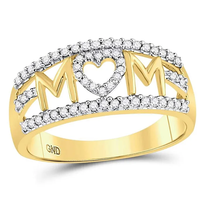 Rings 10k Yellow Gold Round Diamond Mom Mother Heart Band Ring 14 Cttw gndatlanta Rings 10k Yellow Gold Round Diamond Mom Mother Heart Band Ring 14 Cttw gndatlanta