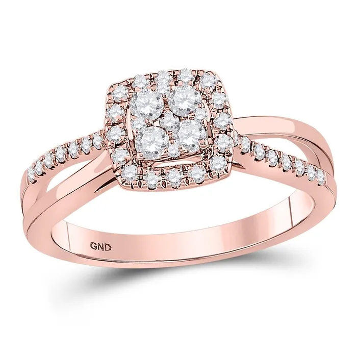 Rings 14k Rose Gold Round Diamond Square Bridal Engagement Ring 12 Cttw gndatlanta