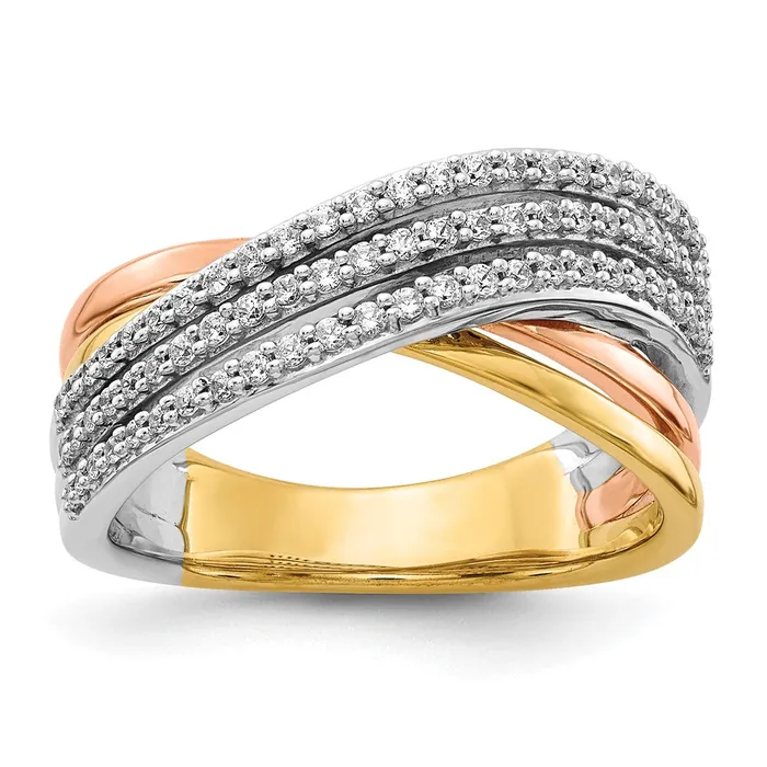 Rings 14k Tricolor Gold Overlap Real Diamond Ring Goldiacom