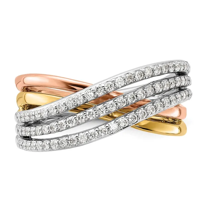 Rings 14k Tricolor Gold Overlap Real Diamond Ring Goldiacom