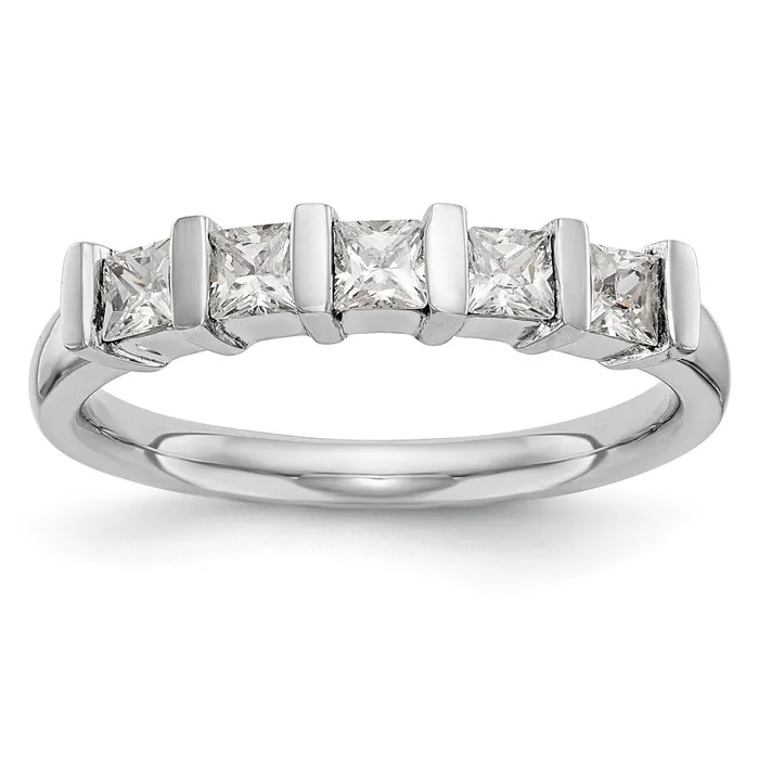 Rings 14K White Gold 5Stone Real Diamond Band Goldia
