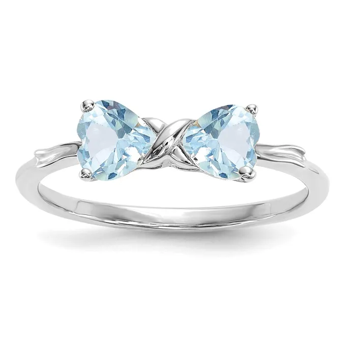 Rings 14k White Gold Polished Aquamarine Bow Ring Goldia