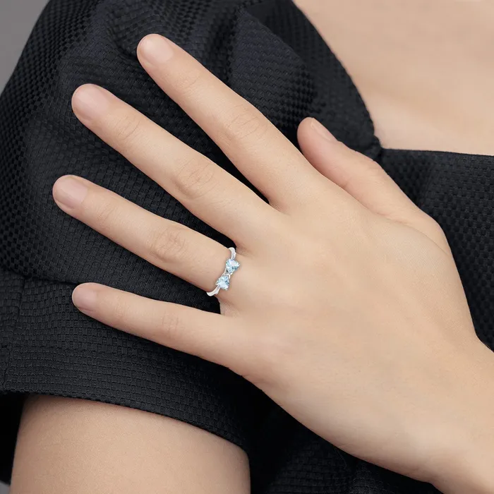 Rings 14k White Gold Polished Aquamarine Bow Ring Goldia