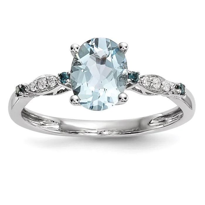 Rings 14k White Gold w Aquamarine Blue Sapphire Dia Ring Goldiacom