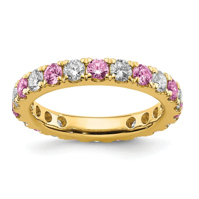 Rings 14k Yellow Gold 1 Ct Lab Grown Diamond VSSI G and Lab Created Pink Sapphire Eternity Band Ring Goldia Rings 14k Yellow Gold 1 Ct Lab Grown Diamond VSSI G and Lab Created Pink Sapphire Eternity Band Ring Goldia