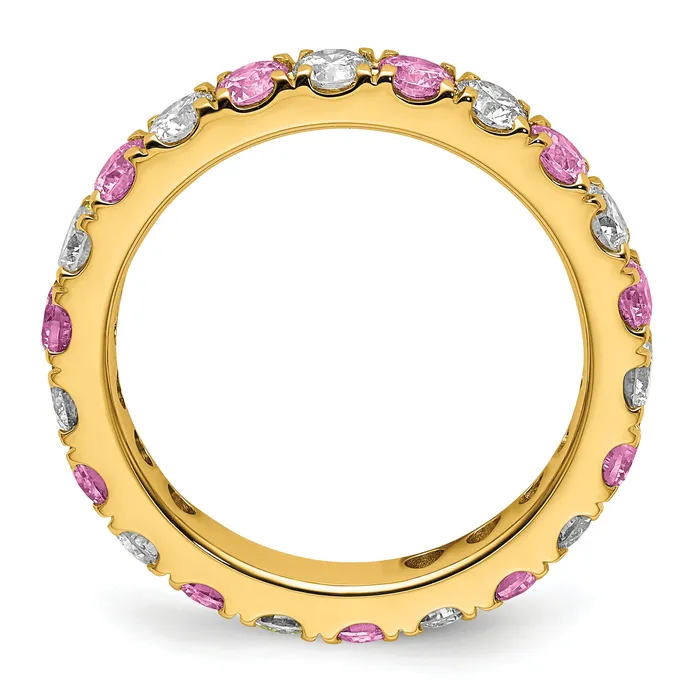 Rings 14k Yellow Gold 1 Ct Lab Grown Diamond VSSI G and Lab Created Pink Sapphire Eternity Band Ring Goldia