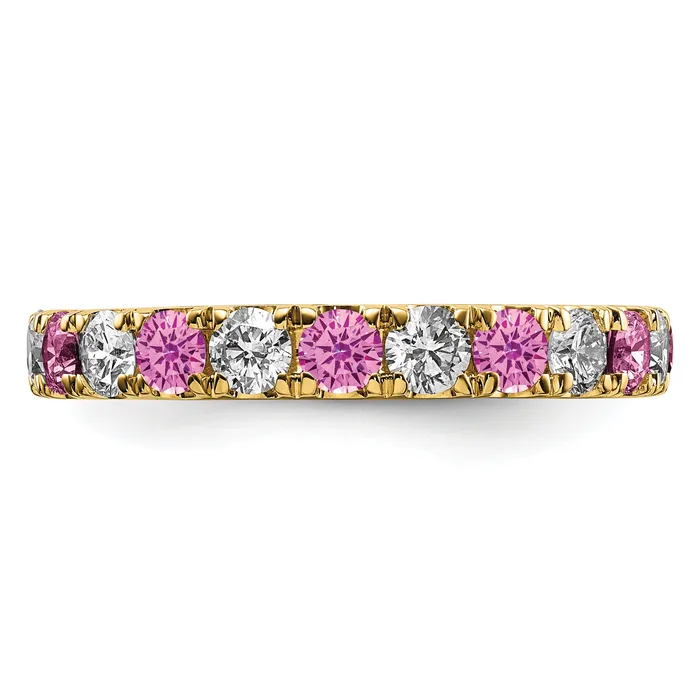 Rings 14k Yellow Gold 1 Ct Lab Grown Diamond VSSI G and Lab Created Pink Sapphire Eternity Band Ring Goldia