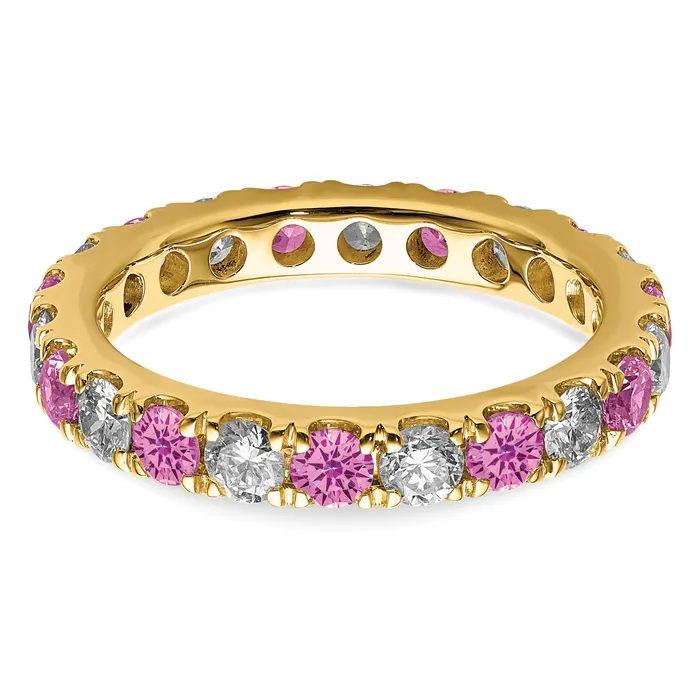 Rings 14k Yellow Gold 1 Ct Lab Grown Diamond VSSI G and Lab Created Pink Sapphire Eternity Band Ring Goldia