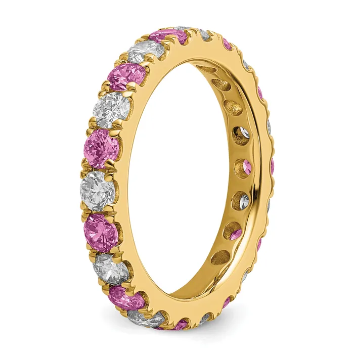 Rings 14k Yellow Gold 1 Ct Lab Grown Diamond VSSI G and Lab Created Pink Sapphire Eternity Band Ring Goldia