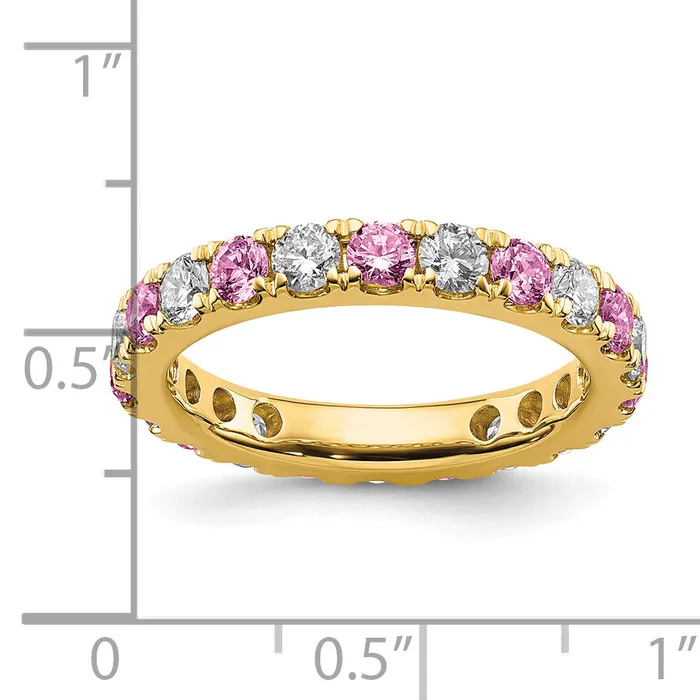 Rings 14k Yellow Gold 1 Ct Lab Grown Diamond VSSI G and Lab Created Pink Sapphire Eternity Band Ring Goldia
