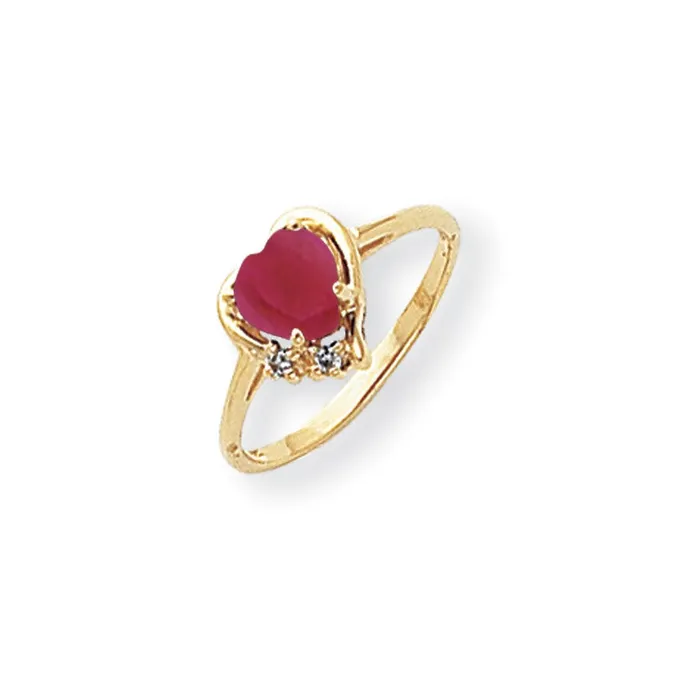 Rings 14k Yellow Gold 6mm Heart Created Ruby A Diamond ring Goldia