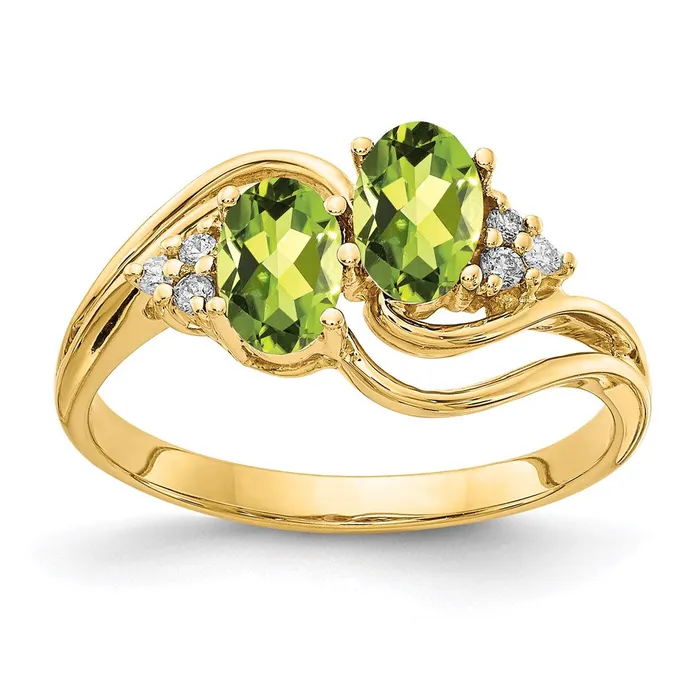Rings 14K Yellow Gold 6x4mm Oval Peridot A Real Diamond ring Goldia