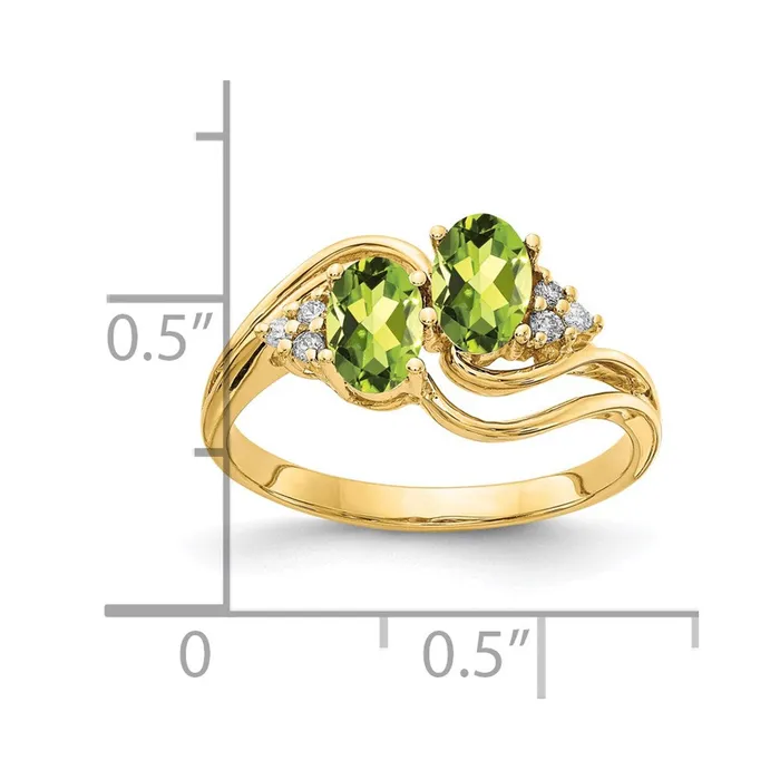 Rings 14K Yellow Gold 6x4mm Oval Peridot A Real Diamond ring Goldia