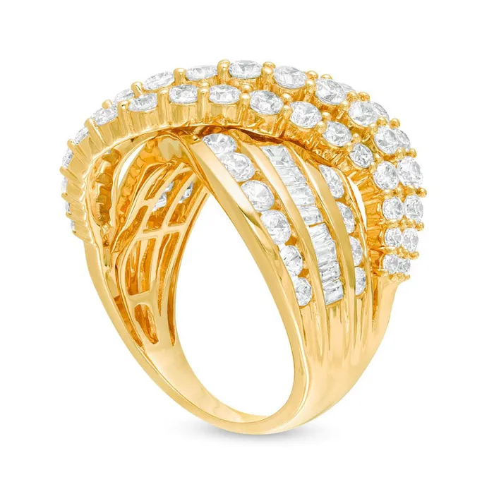 Rings 30 CT TW Natural Diamond MultiRow Crossover Ring in Solid 10K Yellow Gold Goldia Rings 30 CT TW Natural Diamond MultiRow Crossover Ring in Solid 10K Yellow Gold Goldia