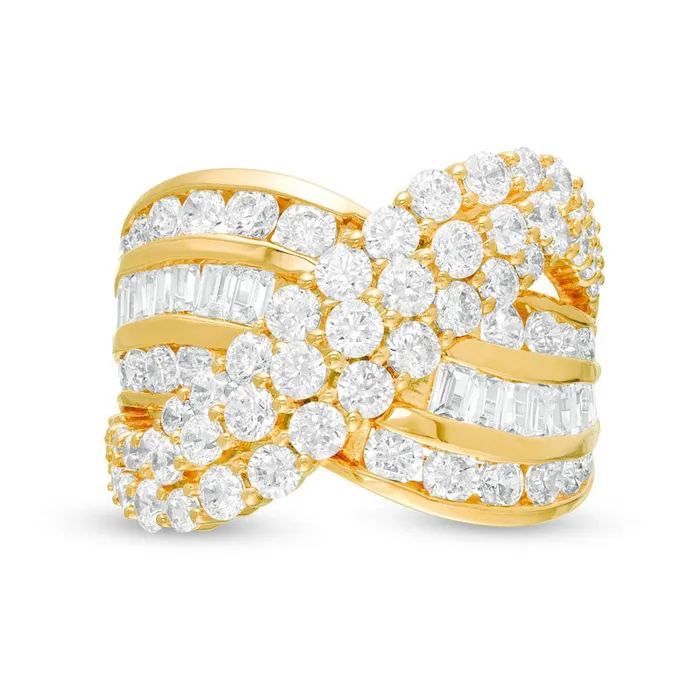 Rings 30 CT TW Natural Diamond MultiRow Crossover Ring in Solid 10K Yellow Gold Goldia Rings 30 CT TW Natural Diamond MultiRow Crossover Ring in Solid 10K Yellow Gold Goldia