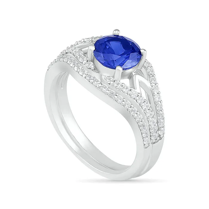Rings 70mm LabCreated Blue and White Sapphire Geometric Pointed Split Shank Bridal Engagement Ring Set in Sterling Silver Goldia Rings 70mm LabCreated Blue and White Sapphire Geometric Pointed Split Shank Bridal Engagement Ring Set in Sterling Silver Goldia