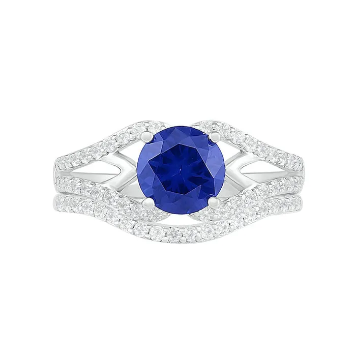 Rings 70mm LabCreated Blue and White Sapphire Geometric Pointed Split Shank Bridal Engagement Ring Set in Sterling Silver Goldia Rings 70mm LabCreated Blue and White Sapphire Geometric Pointed Split Shank Bridal Engagement Ring Set in Sterling Silver Goldia