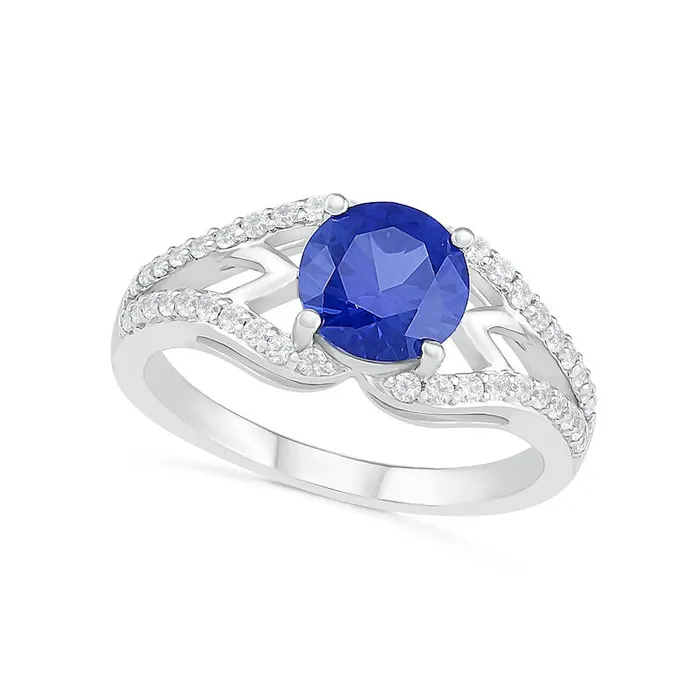 Rings 70mm LabCreated Blue and White Sapphire Geometric Pointed Split Shank Bridal Engagement Ring Set in Sterling Silver Goldia Rings 70mm LabCreated Blue and White Sapphire Geometric Pointed Split Shank Bridal Engagement Ring Set in Sterling Silver Goldia