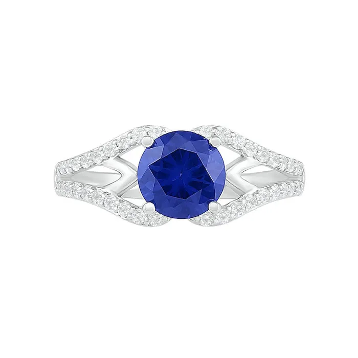 Rings 70mm LabCreated Blue and White Sapphire Geometric Pointed Split Shank Bridal Engagement Ring Set in Sterling Silver Goldia Rings 70mm LabCreated Blue and White Sapphire Geometric Pointed Split Shank Bridal Engagement Ring Set in Sterling Silver Goldia