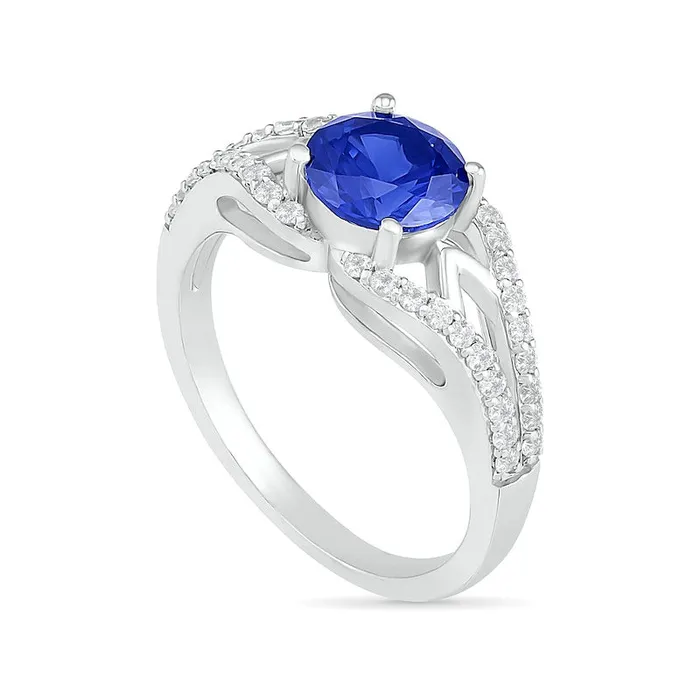 Rings 70mm LabCreated Blue and White Sapphire Geometric Pointed Split Shank Bridal Engagement Ring Set in Sterling Silver Goldia Rings 70mm LabCreated Blue and White Sapphire Geometric Pointed Split Shank Bridal Engagement Ring Set in Sterling Silver Goldia