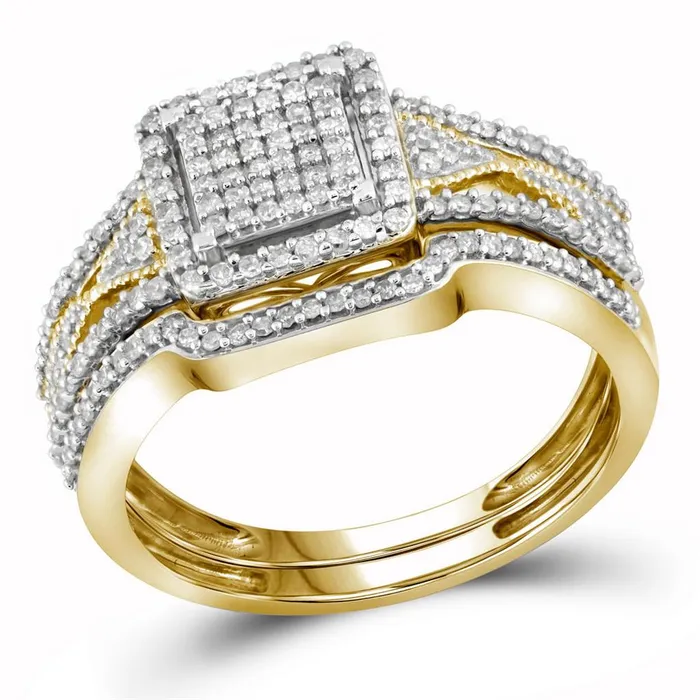 Rings gndatlanta 10k Yellow Gold Round Diamond Bridal Wedding Ring Set 38 Cttw