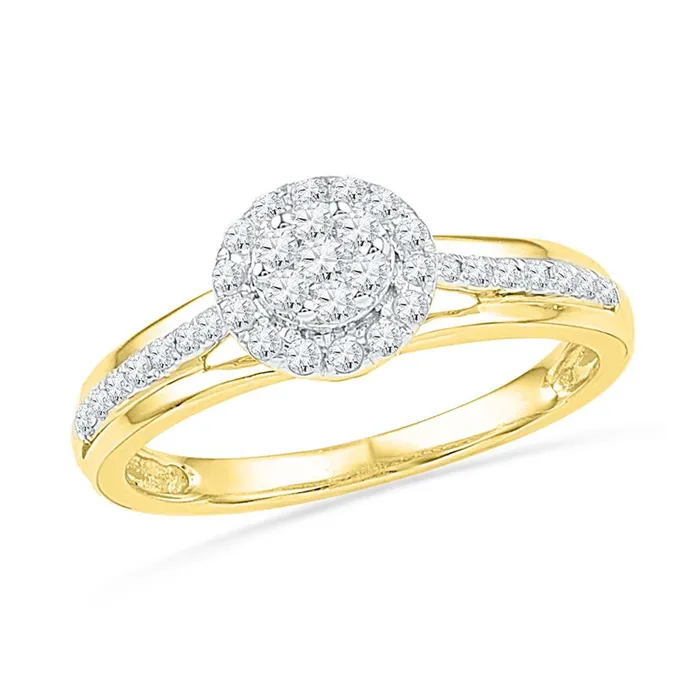Rings gndatlanta 10k Yellow Gold Round Diamond Flower Cluster Ring 13 Cttw Rings gndatlanta 10k Yellow Gold Round Diamond Flower Cluster Ring 13 Cttw