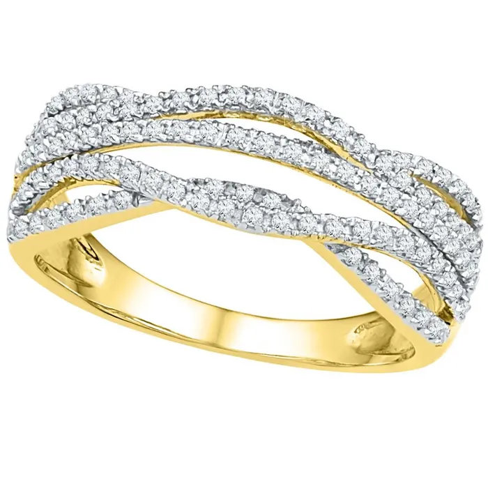 Rings gndatlanta 10k Yellow Gold Round Diamond Woven Band Ring 13 Cttw