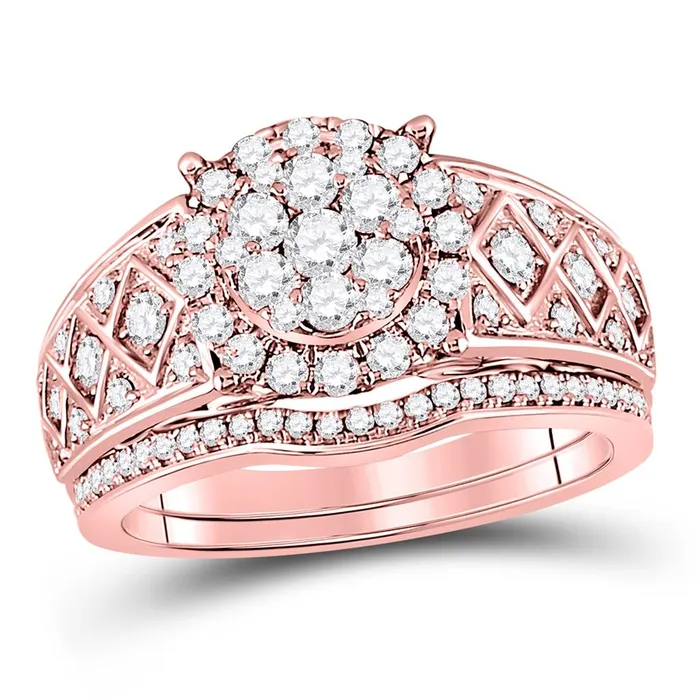 Rings gndatlanta 14k Rose Gold Round Diamond Vintage Bridal Wedding Ring Set 1 Cttw Rings gndatlanta 14k Rose Gold Round Diamond Vintage Bridal Wedding Ring Set 1 Cttw