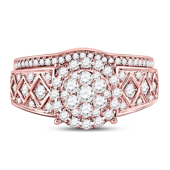 Rings gndatlanta 14k Rose Gold Round Diamond Vintage Bridal Wedding Ring Set 1 Cttw