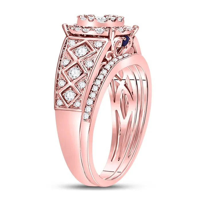 Rings gndatlanta 14k Rose Gold Round Diamond Vintage Bridal Wedding Ring Set 1 Cttw