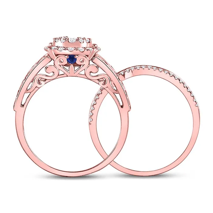 Rings gndatlanta 14k Rose Gold Round Diamond Vintage Bridal Wedding Ring Set 1 Cttw