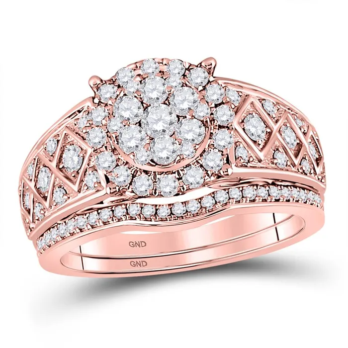 Rings gndatlanta 14k Rose Gold Round Diamond Vintage Bridal Wedding Ring Set 1 Cttw