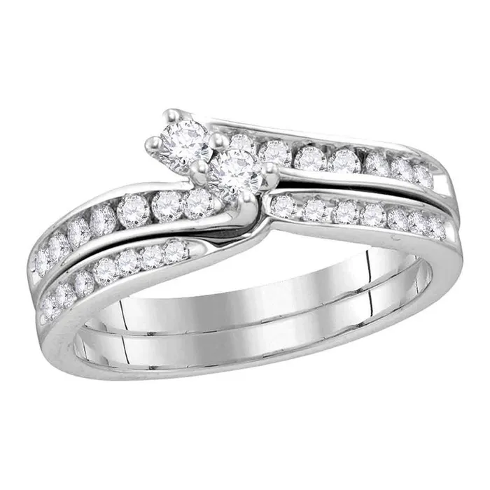 Rings gndatlanta 14k White Gold Diamond 2Stone Bridal Wedding Ring Set 12 Cttw Certified