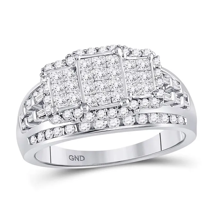Rings gndatlanta 14k White Gold Princess Diamond Triple Cluster Ring 1 Cttw