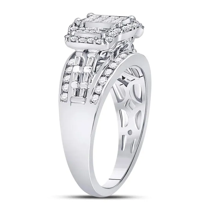 Rings gndatlanta 14k White Gold Princess Diamond Triple Cluster Ring 1 Cttw