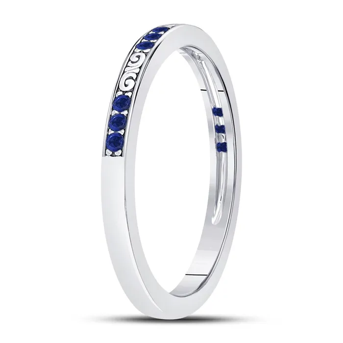 Rings gndatlanta 14k White Gold Round Blue Sapphire Flourished Stackable Band Ring 16 Cttw