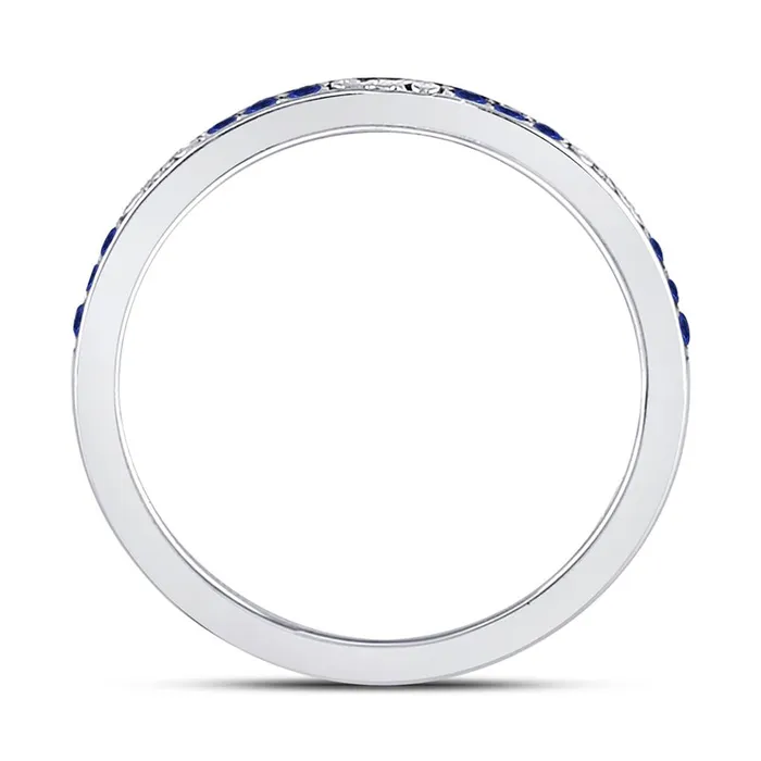 Rings gndatlanta 14k White Gold Round Blue Sapphire Flourished Stackable Band Ring 16 Cttw