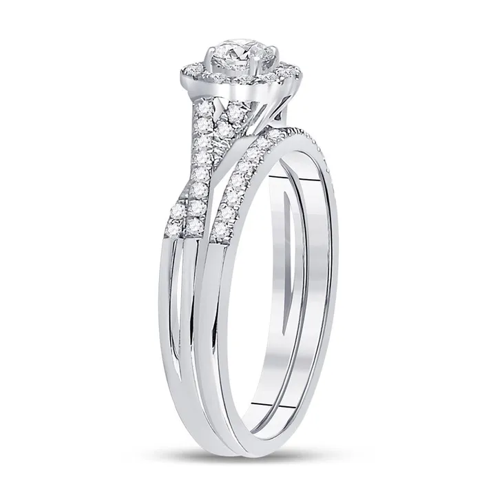 Rings gndatlanta 14k White Gold Round Diamond Bridal Wedding Ring Set 58 Cttw Certified