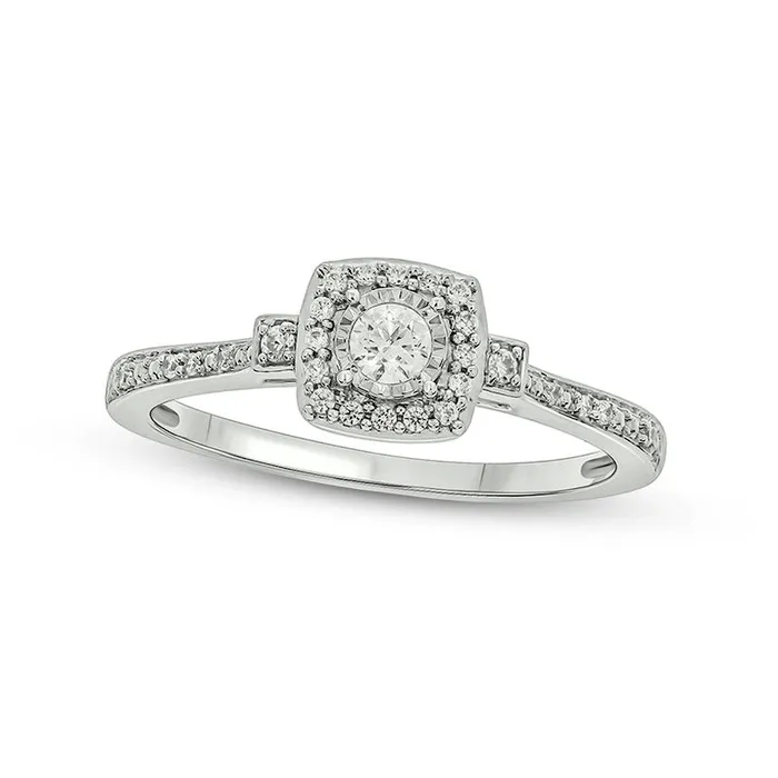 Rings Goldia 020 CT TW Natural Diamond Cushion Frame Promise Ring in Solid 10K White Gold Rings Goldia 020 CT TW Natural Diamond Cushion Frame Promise Ring in Solid 10K White Gold