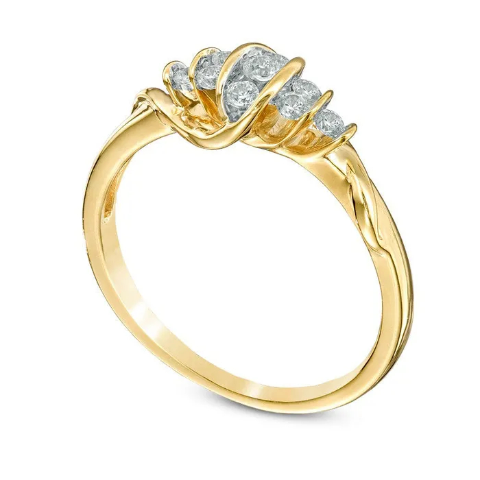 Rings Goldia 020 CT TW Natural Diamond Linear Three Stone with TriSides Promise Ring in Solid 10K Yellow Gold Rings Goldia 020 CT TW Natural Diamond Linear Three Stone with TriSides Promise Ring in Solid 10K Yellow Gold