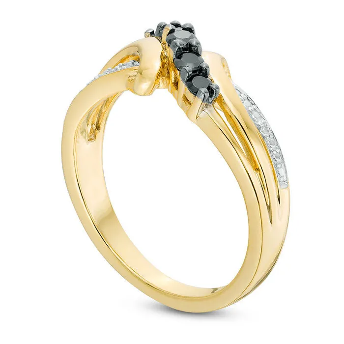 Rings Goldia 025 CT TW Enhanced Black and White Natural Diamond Five Stone Bypass Ring in Solid 10K Yellow Gold Rings Goldia 025 CT TW Enhanced Black and White Natural Diamond Five Stone Bypass Ring in Solid 10K Yellow Gold