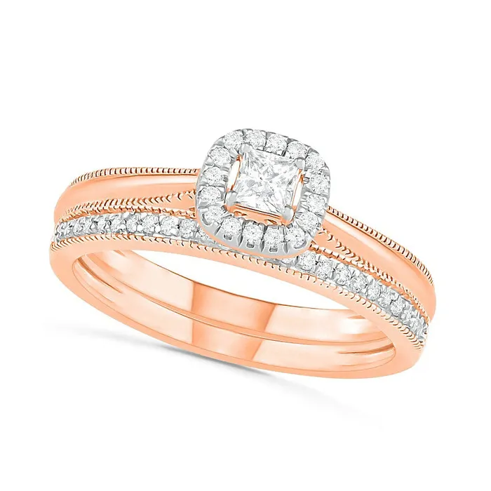Rings Goldia 033 CT TW PrincessCut Natural Diamond Frame Antique VintageStyle Bridal Engagement Ring Set in Solid 10K Rose Gold Rings Goldia 033 CT TW PrincessCut Natural Diamond Frame Antique VintageStyle Bridal Engagement Ring Set in Solid 10K Rose Gold