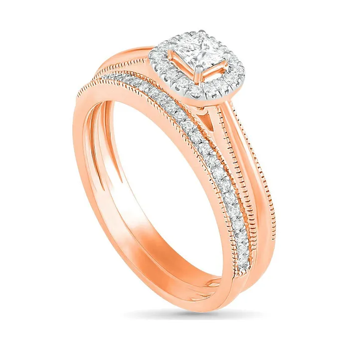 Rings Goldia 033 CT TW PrincessCut Natural Diamond Frame Antique VintageStyle Bridal Engagement Ring Set in Solid 10K Rose Gold Rings Goldia 033 CT TW PrincessCut Natural Diamond Frame Antique VintageStyle Bridal Engagement Ring Set in Solid 10K Rose Gold