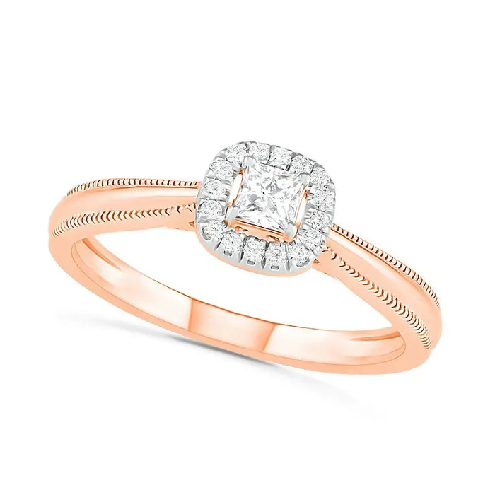 Rings Goldia 033 CT TW PrincessCut Natural Diamond Frame Antique VintageStyle Bridal Engagement Ring Set in Solid 10K Rose Gold Rings Goldia 033 CT TW PrincessCut Natural Diamond Frame Antique VintageStyle Bridal Engagement Ring Set in Solid 10K Rose Gold