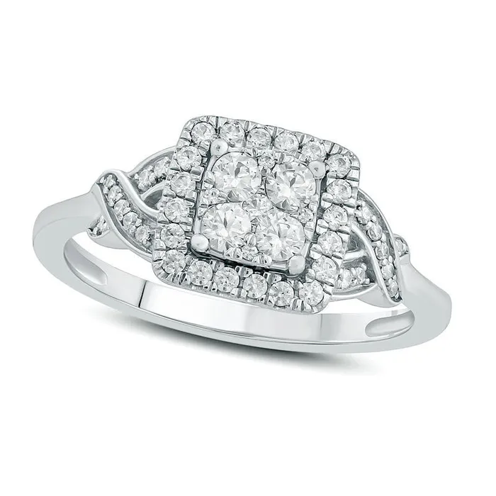 Rings Goldia 050 CT TW Composite Natural Diamond Square Frame Twist Engagement Ring in Solid 10K White Gold Rings Goldia 050 CT TW Composite Natural Diamond Square Frame Twist Engagement Ring in Solid 10K White Gold