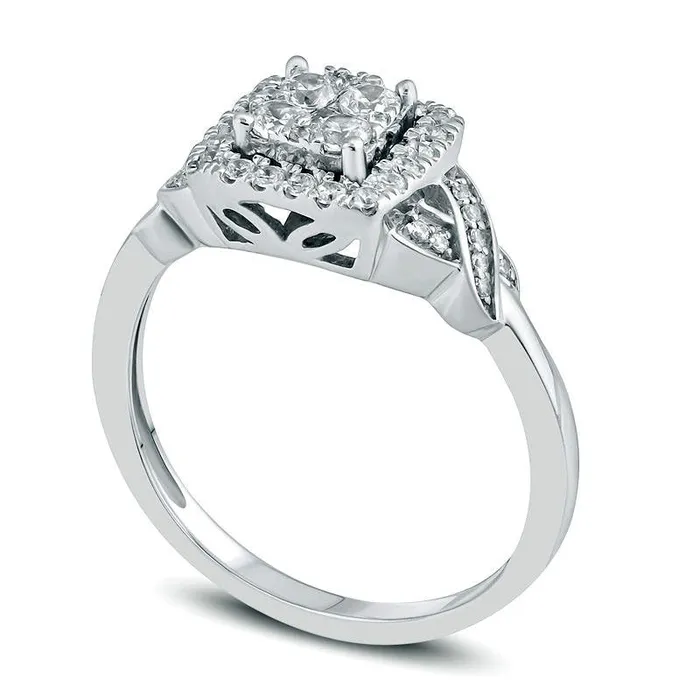 Rings Goldia 050 CT TW Composite Natural Diamond Square Frame Twist Engagement Ring in Solid 10K White Gold Rings Goldia 050 CT TW Composite Natural Diamond Square Frame Twist Engagement Ring in Solid 10K White Gold