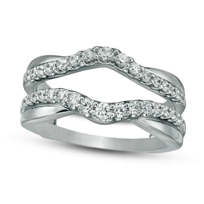 Rings Goldia 063 CT TW Natural Clarity Enhanced Diamond Layered Contour Ring Solitaire Enhancer in Solid 14K White Gold Rings Goldia 063 CT TW Natural Clarity Enhanced Diamond Layered Contour Ring Solitaire Enhancer in Solid 14K White Gold