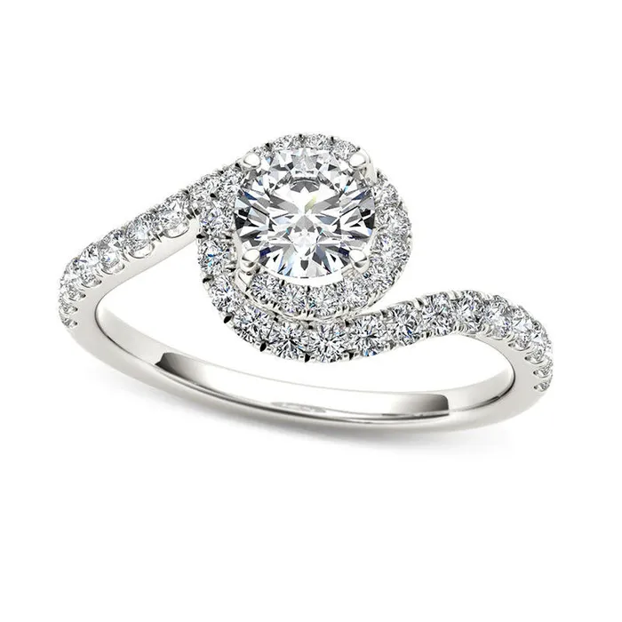 Rings Goldia 075 CT TW Natural Diamond Swirl Frame Bypass Engagement Ring in Solid 14K White Gold Rings Goldia 075 CT TW Natural Diamond Swirl Frame Bypass Engagement Ring in Solid 14K White Gold