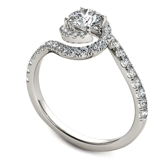 Rings Goldia 075 CT TW Natural Diamond Swirl Frame Bypass Engagement Ring in Solid 14K White Gold